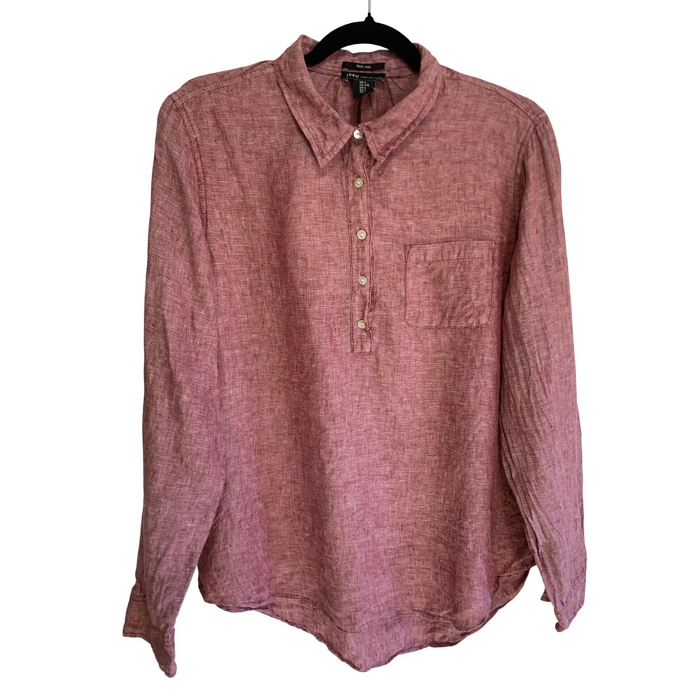 JONES NEW YORK Linen Tunic Shirt Red Size L Long Sleeve Flowy Whimsy Romantic
